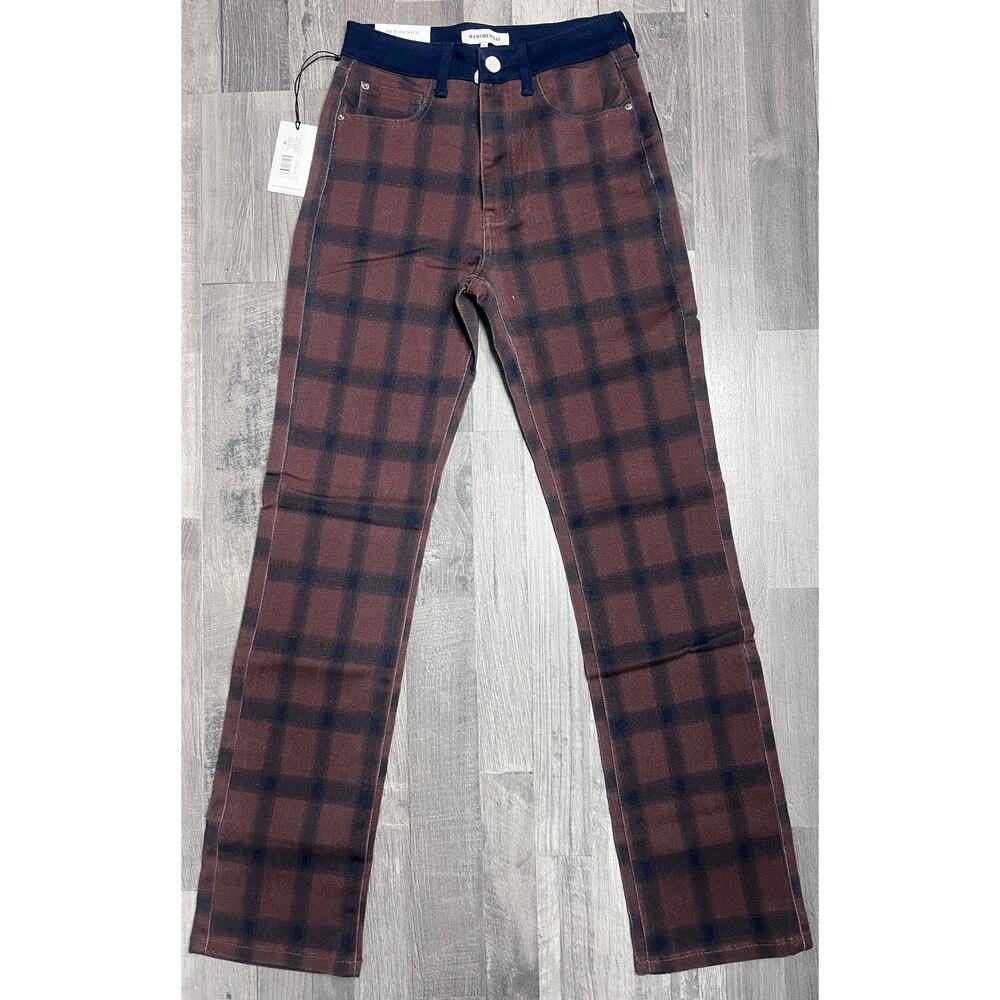 WeWoreWhat Plaid Jeans Women 26 High Rise Straight Leg Brown Blue Check y2k